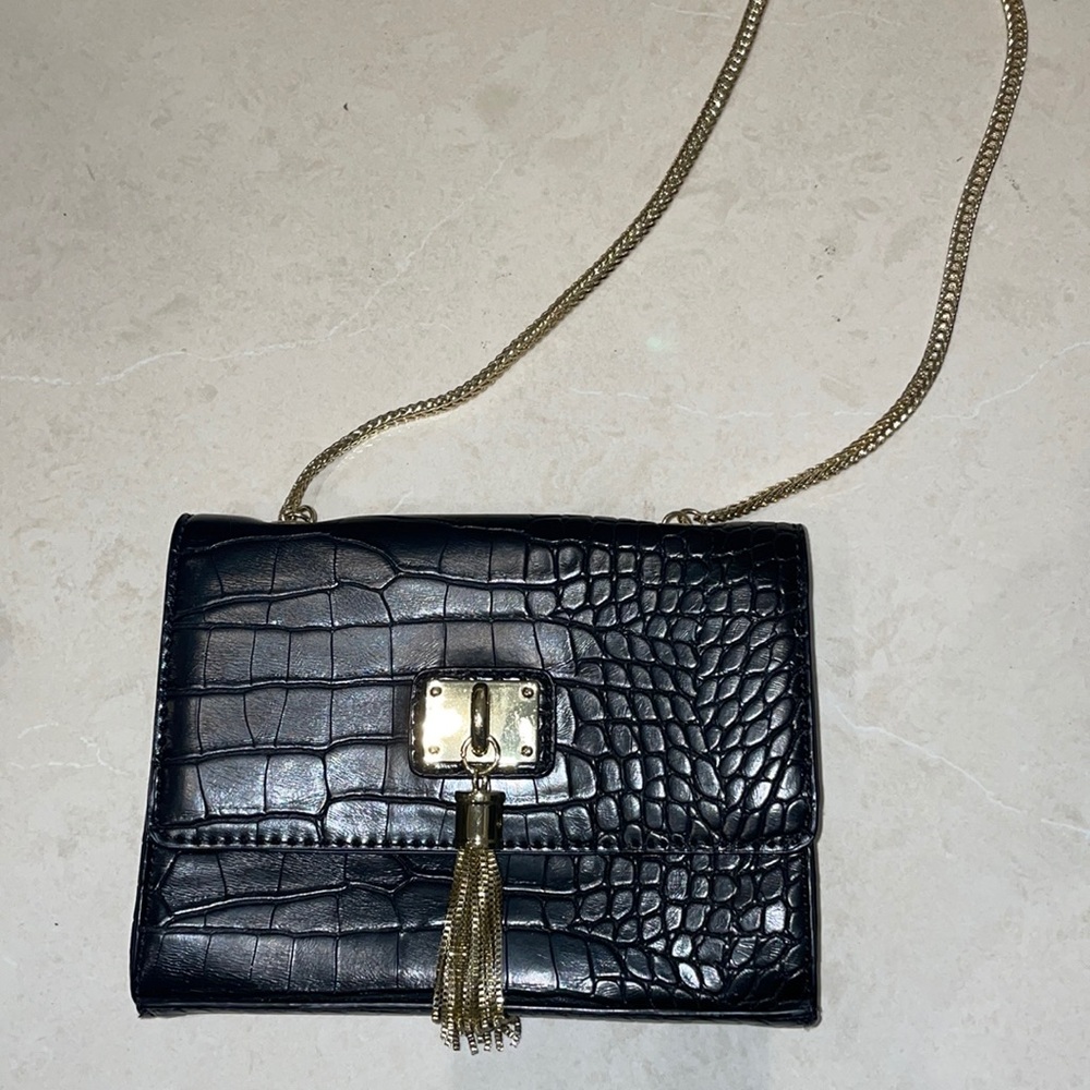 Aldo Black Clutch with Gold Tassel